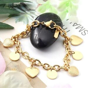 NWOT Stainless Steel Charm Bracelet Heart Gold Plated 20cm non-tarnish